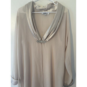 Patra Mother of the Bride Beige Dress Satin Collar Rhinestone Brooch Size 10